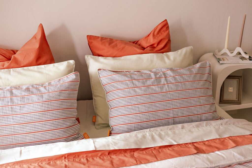 100% Cotton Yarn Dyed Duvet Quilt Cover Set w/ 2 Pillow Cases in Baylyn Peach