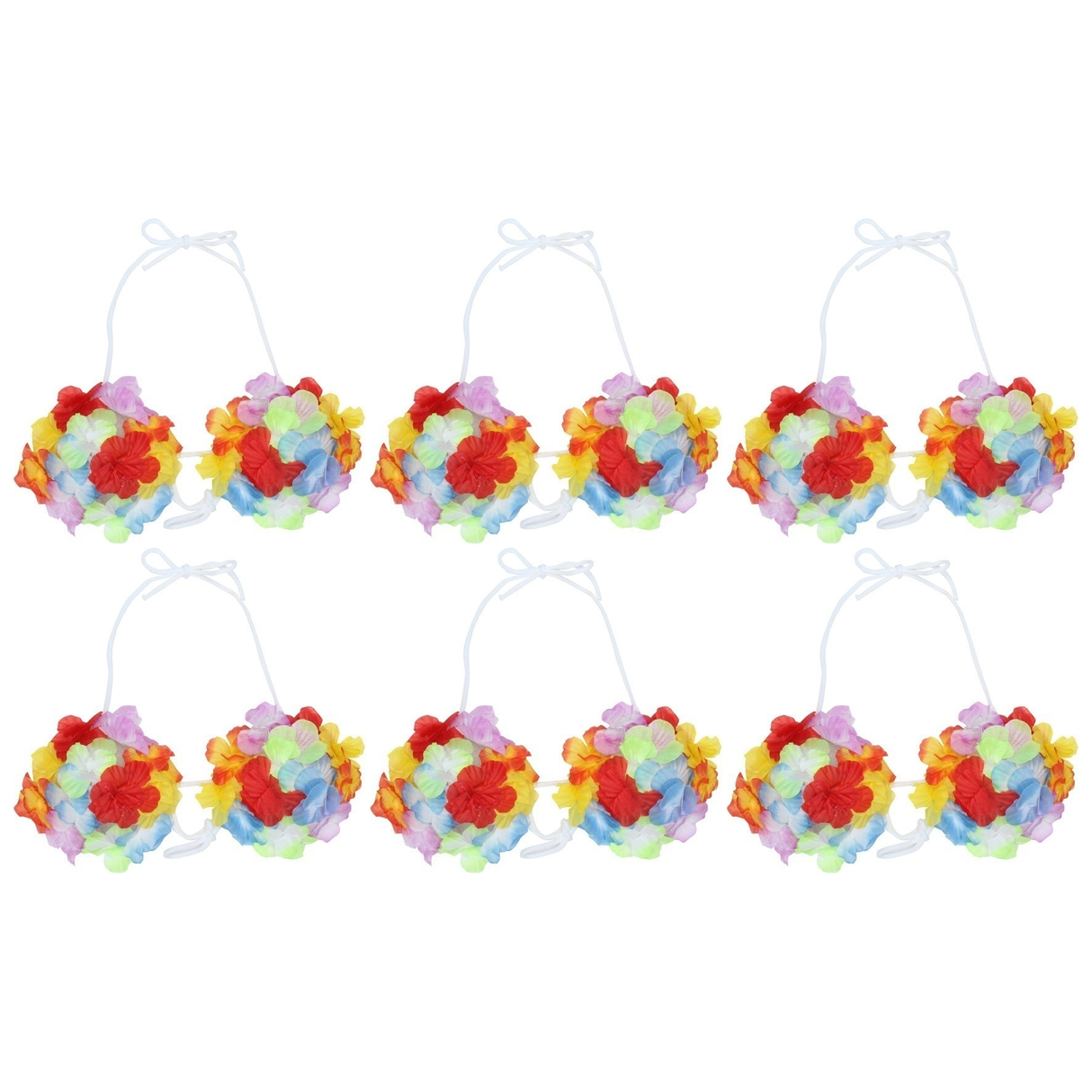 6x Flower Hawaiian Bra Bulk Pack - Lei/Luau Bikini Top Hula (Fancy Dress Costume)