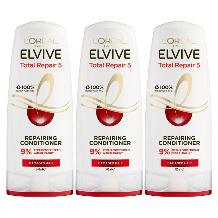 3x L'Oréal 300ml Elvive Total Repair 5 Hair Conditioner (Pack)