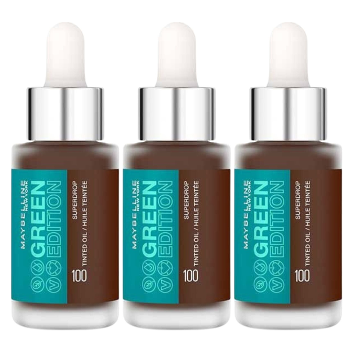 3x Maybelline Green Edition Superdrop Tinted Oil Foundation Pack - Shade 100