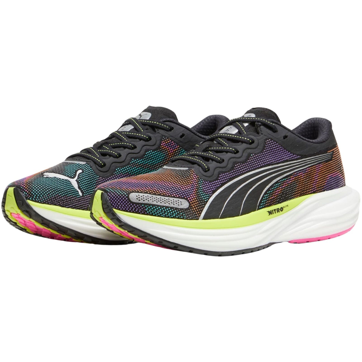 Puma Deviate Nitro 2 Womens Running Shoes in Black / Lime / Pink - Size US 8