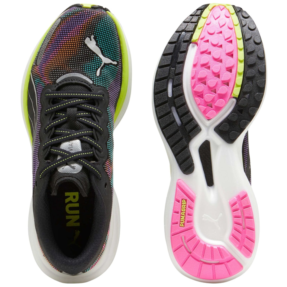Puma Deviate Nitro 2 Womens Running Shoes in Black / Lime / Pink - Size US 8