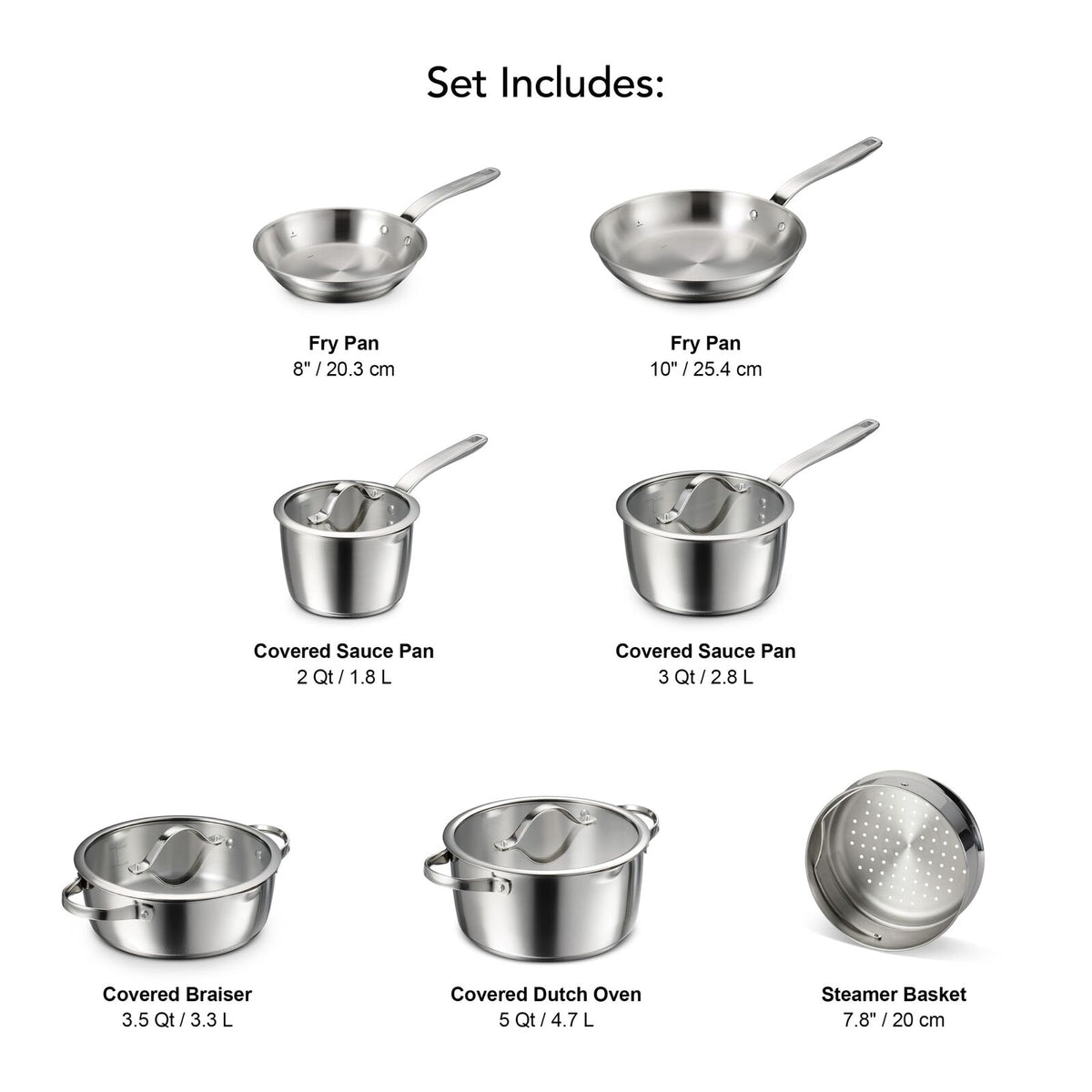 Tramontina Tempo 7 Piece Stainless Steel Cookware Set Induction in Silver