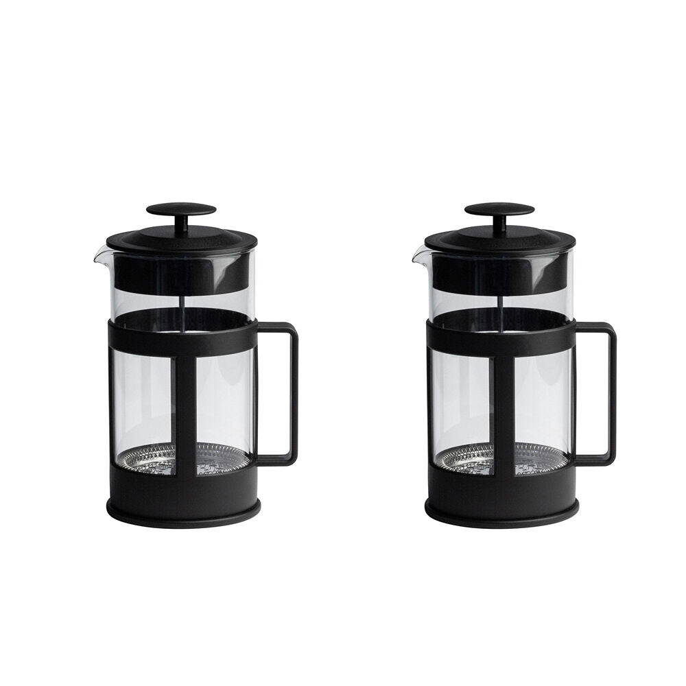 2x Euroline 1L Tea & Coffee Glass Plunger French Press (1000ml) - Black