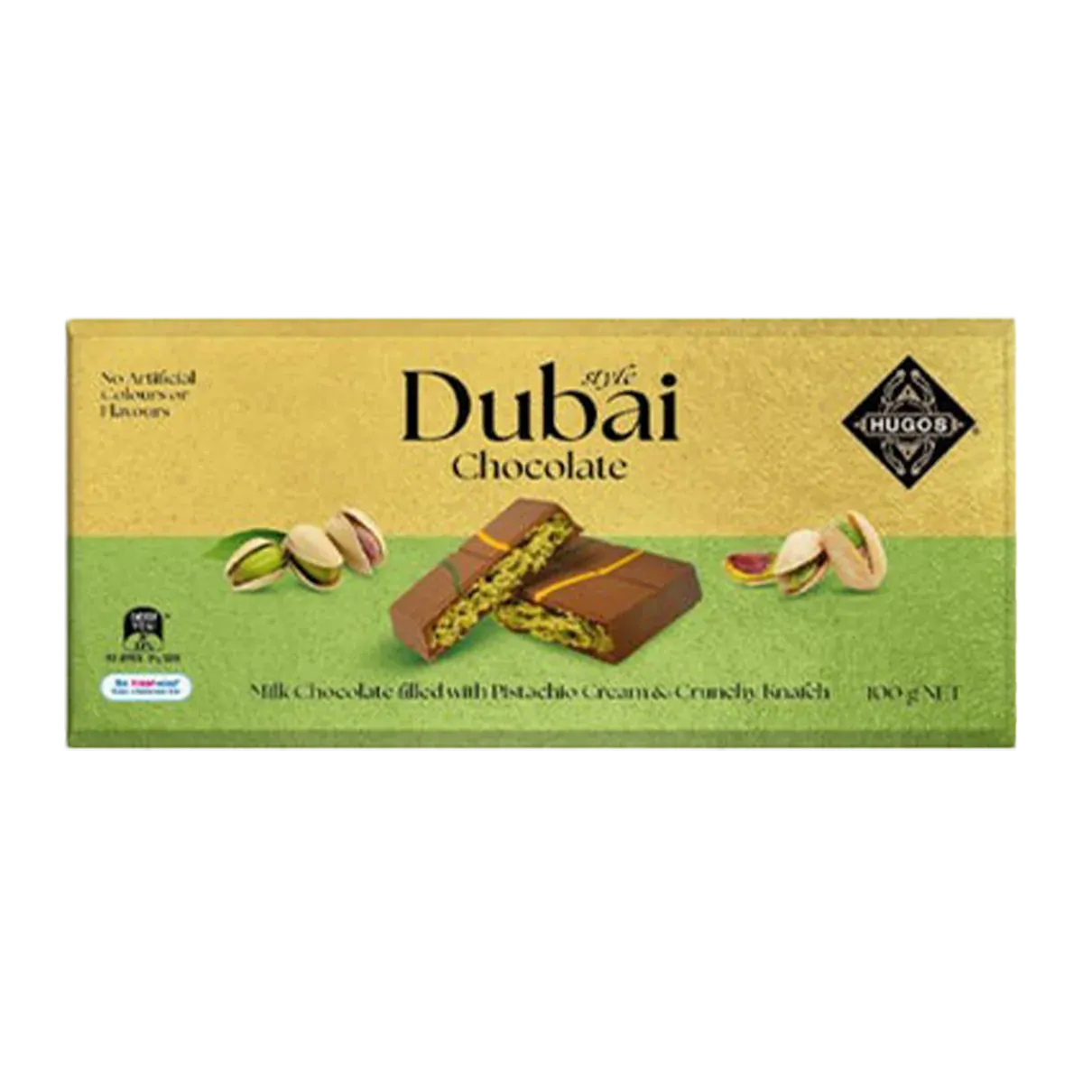 12x Hugos Dubai Chocolate Block (Milk Chocolate filled with Pistachio Cream & Knafeh) - 100g