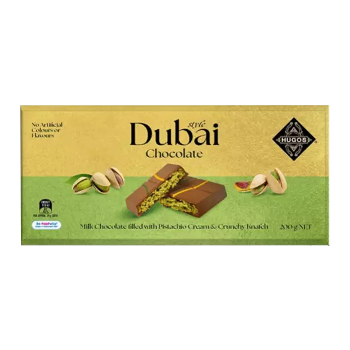 6x Hugos Dubai Chocolate Block (Milk Chocolate filled with Pistachio Cream & Knafeh) - 200g