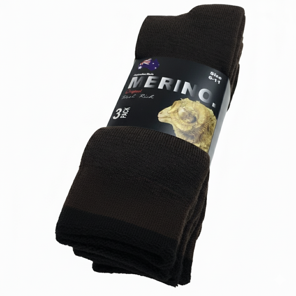 3 Pairs MERINO WOOL SOCKS Mens Heavy Duty Premium Thick Work Socks in Brown