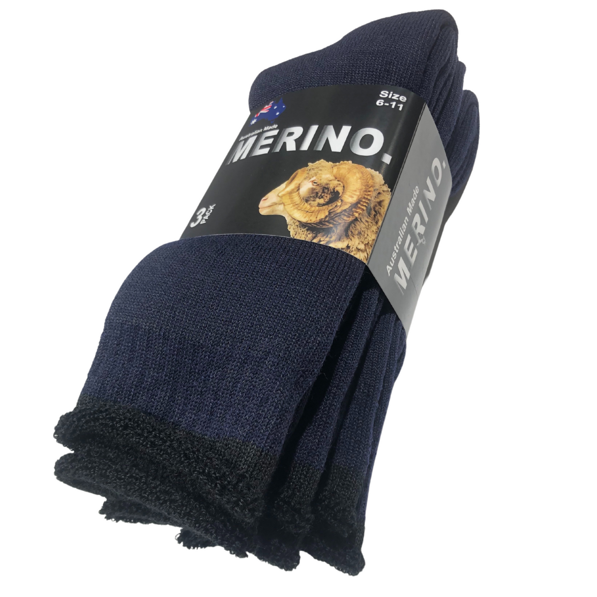 3 Pairs MERINO WOOL SOCKS Mens Heavy Duty Premium Thick Work Socks Cushion in Navy Blue