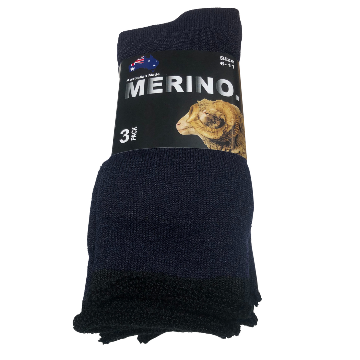 3 Pairs MERINO WOOL SOCKS Mens Heavy Duty Premium Thick Work Socks Cushion in Navy Blue