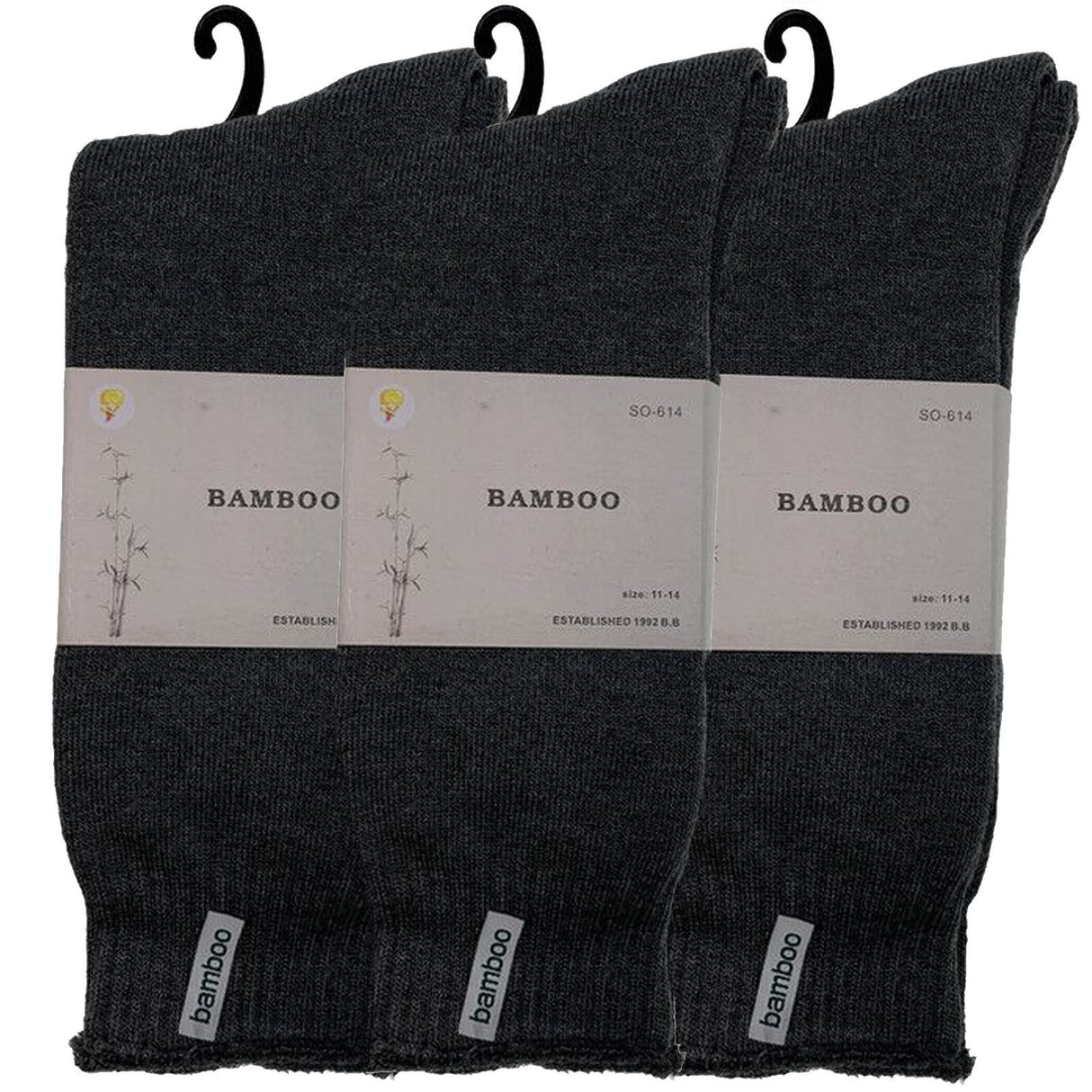 3 Pairs Premium Bamboo Thick Socks - Charcoal Grey (Mens Heavy Duty Work Socks w/ Cushion)
