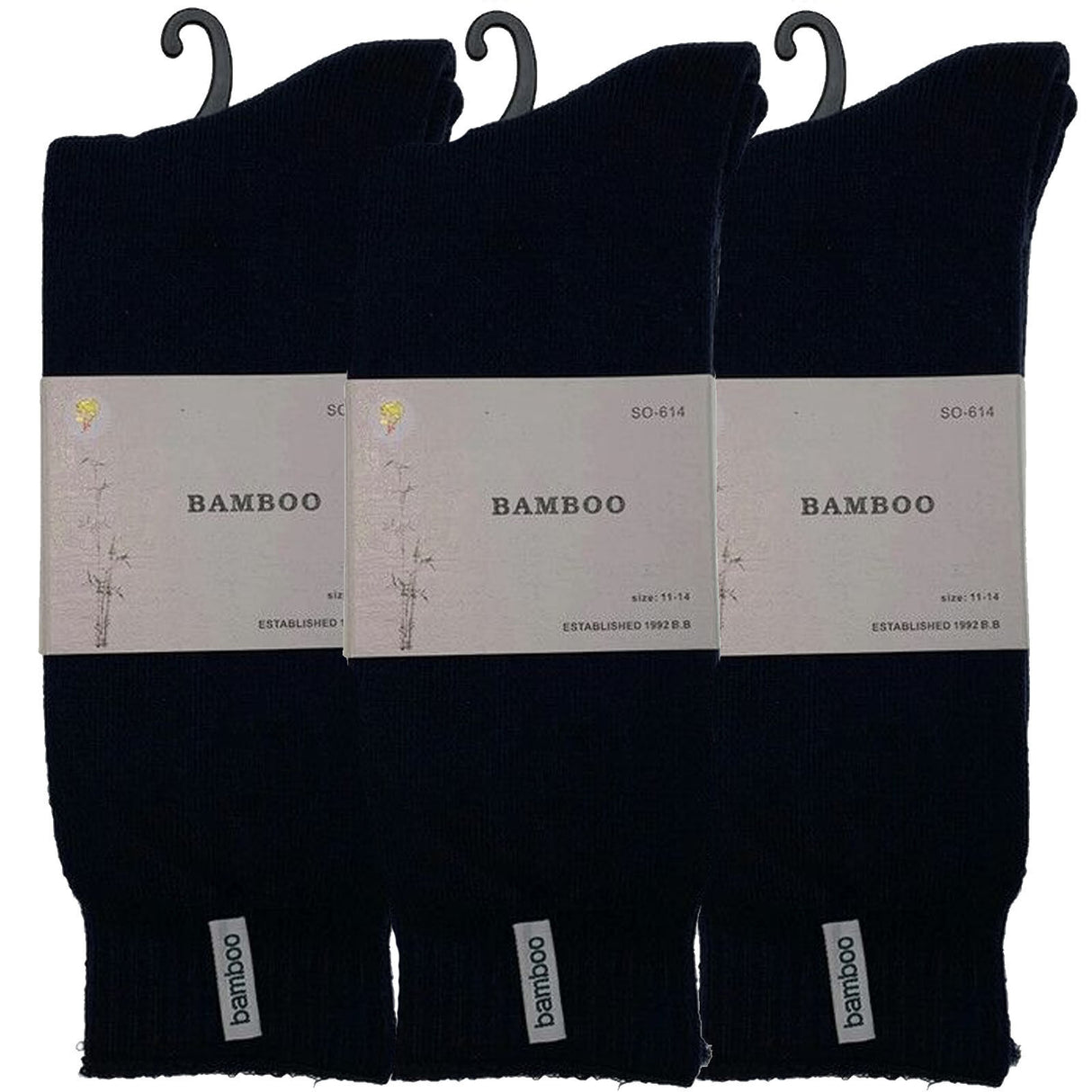 3 Pairs Premium Bamboo Thick Socks - Navy Blue (Mens Heavy Duty Work Socks w/ Cushion)