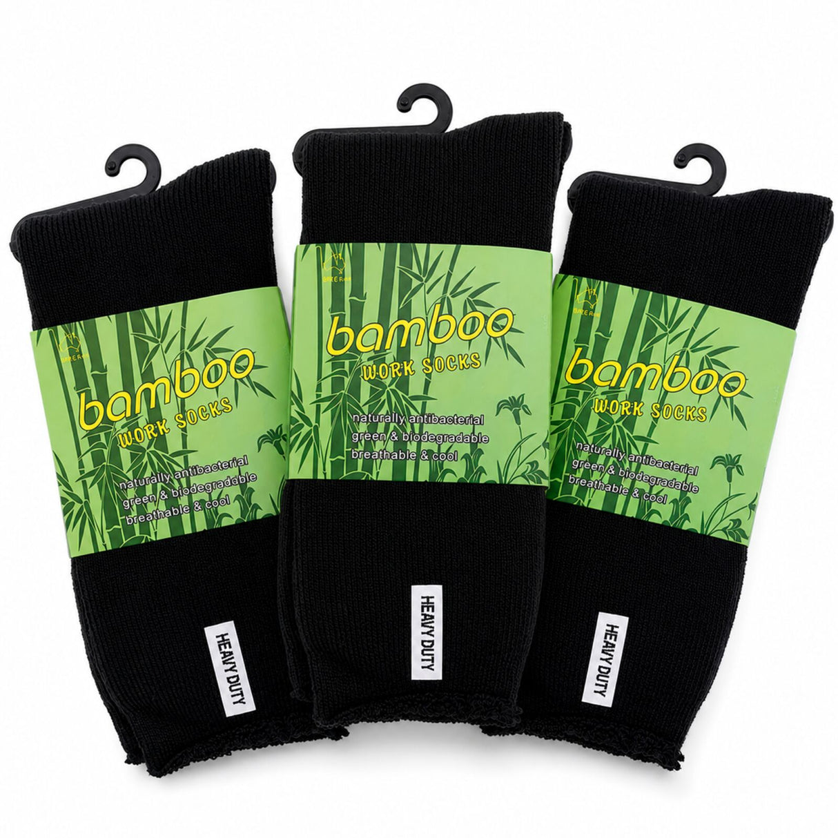 3 Pairs Premium Bamboo Works Socks - Black (Mens Heavy Duty Thick Socks w/ Cushion & Anti-Odour)