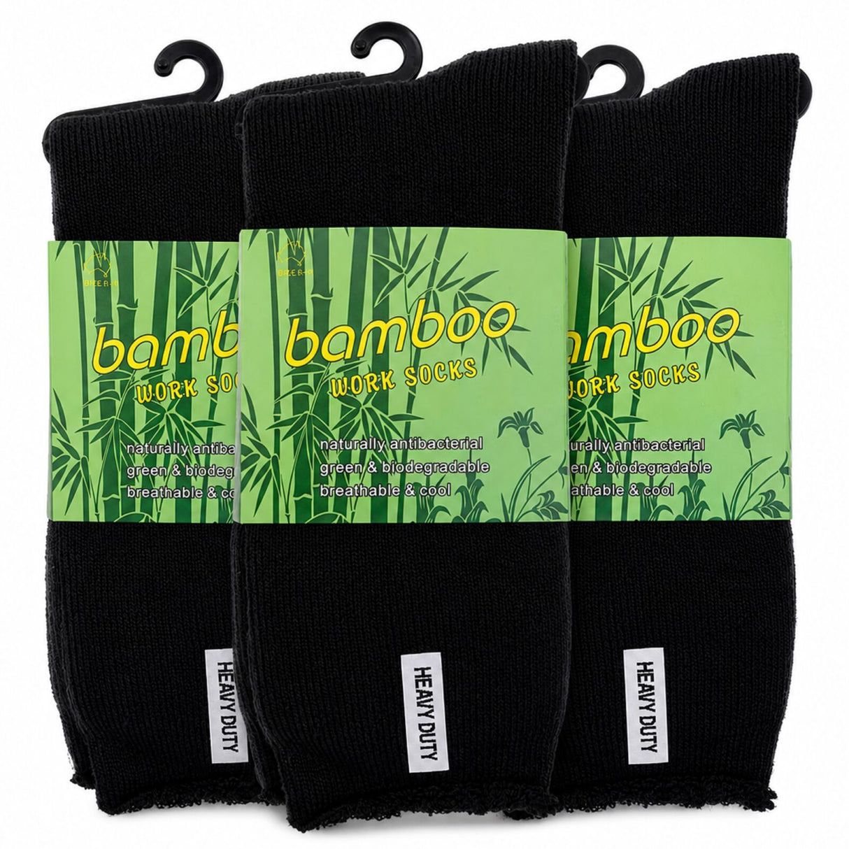 3 Pairs Premium Bamboo Works Socks - Black (Mens Heavy Duty Thick Socks w/ Cushion & Anti-Odour)