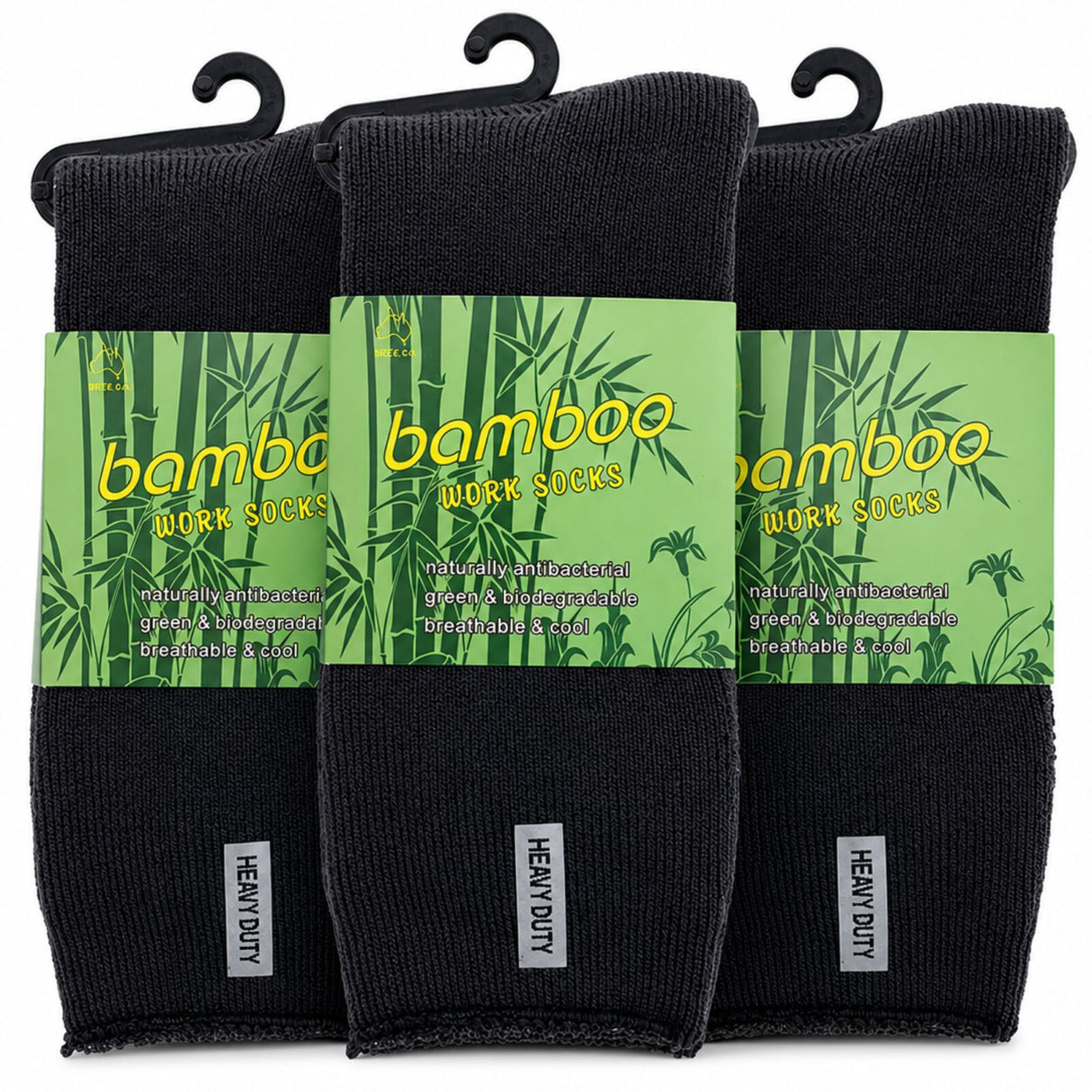 3 Pairs Premium Bamboo Works Socks - Charcoal Grey (Mens Heavy Duty Thick Socks w/ Cushion & Anti-Odour)