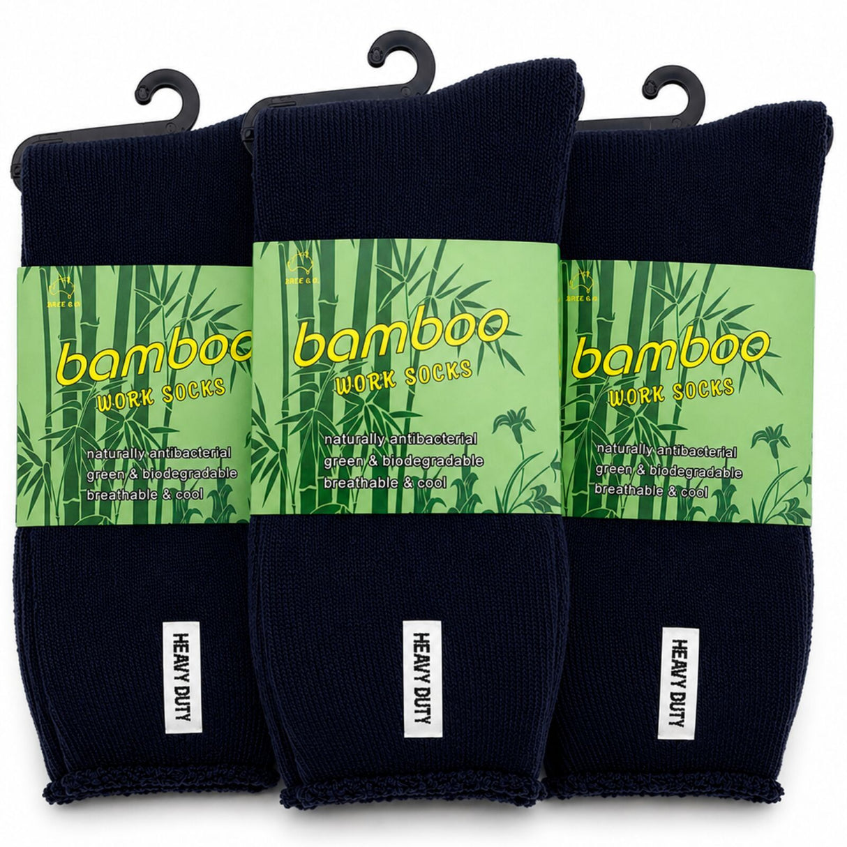 3 Pairs Premium Bamboo Works Socks - Navy Blue (Mens Heavy Duty Thick Socks w/ Cushion & Anti-Odour)