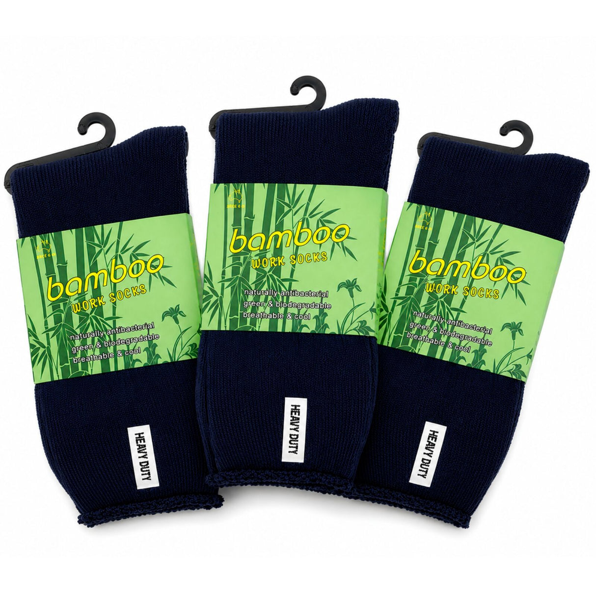 3 Pairs Premium Bamboo Works Socks - Navy Blue (Mens Heavy Duty Thick Socks w/ Cushion & Anti-Odour)
