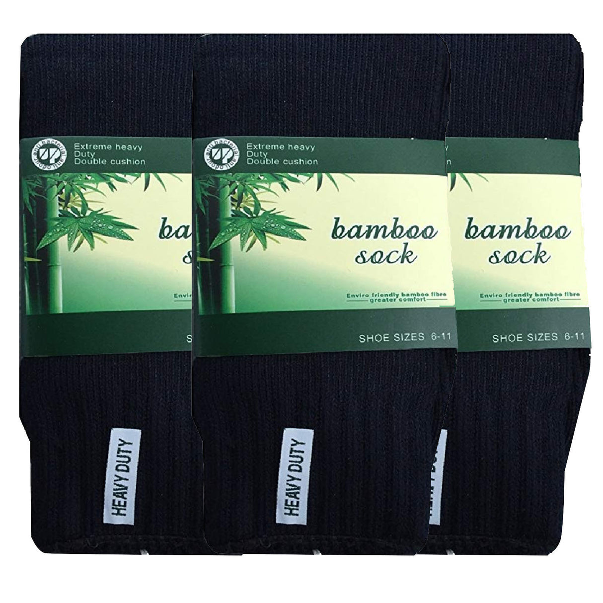 3 Pairs Bamboo Work Socks - Navy Blue (Mens Heavy Duty Thick Socks w/ Cushion)