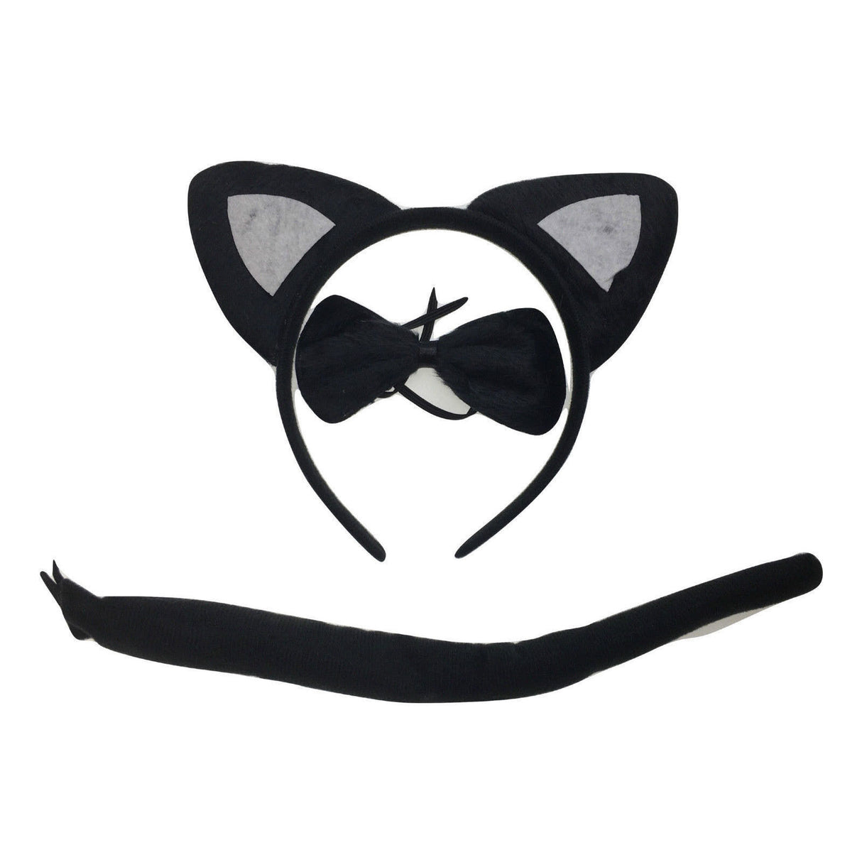 3pcs Black Cat Animal Set - Bow Tie, Tail & Ears (Book Week Costume & Halloween Fancy Dress)