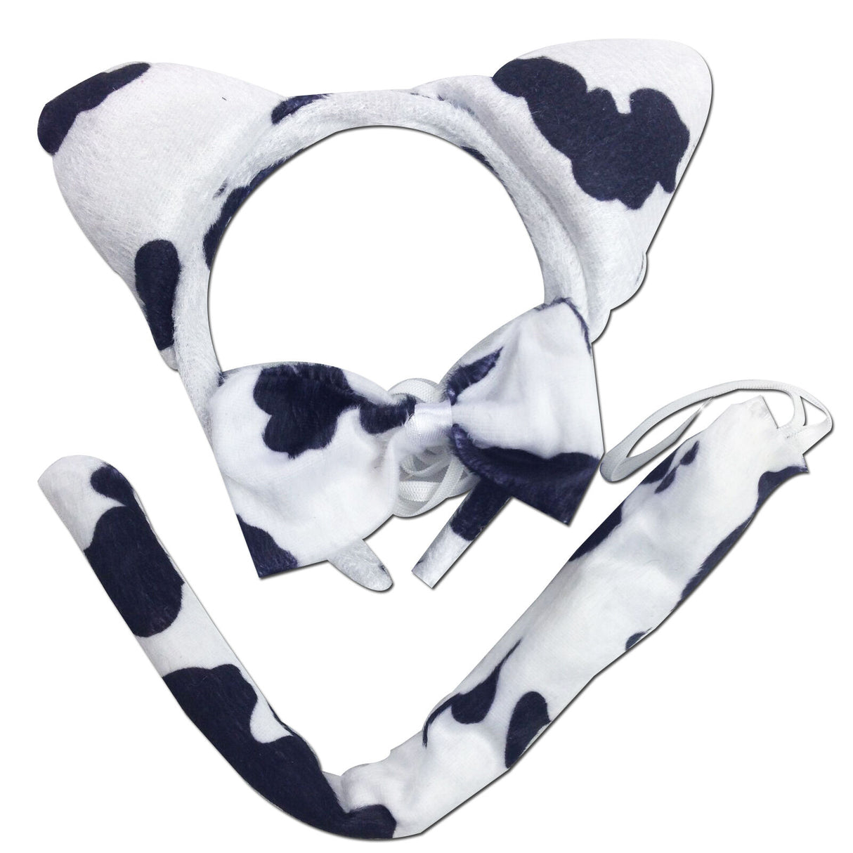 3pcs Dairy Cattle Cow Animal Set - Bow Tie, Tail & Ears (Book Week Costume & Halloween Fancy Dress)