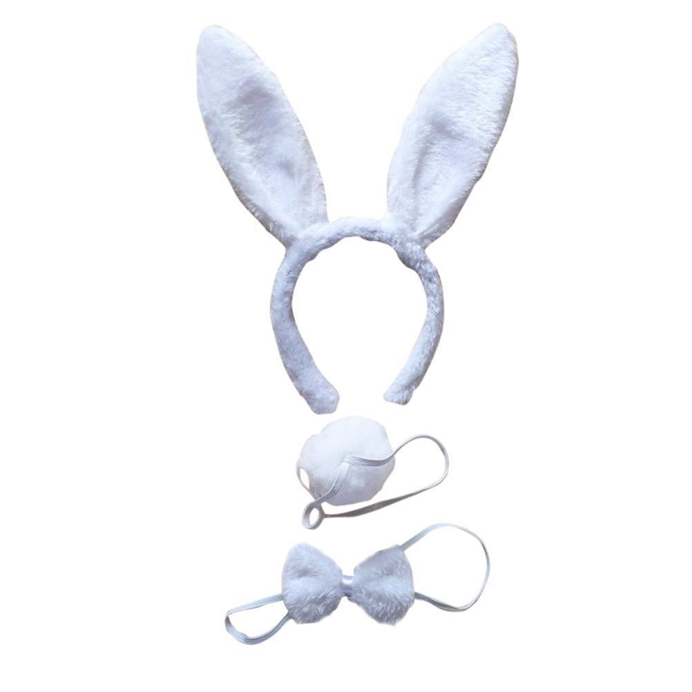 3pcs White Rabbit Animal Set - Bow Tie, Tail & Ears (Book Week Costume & Halloween Fancy Dress)