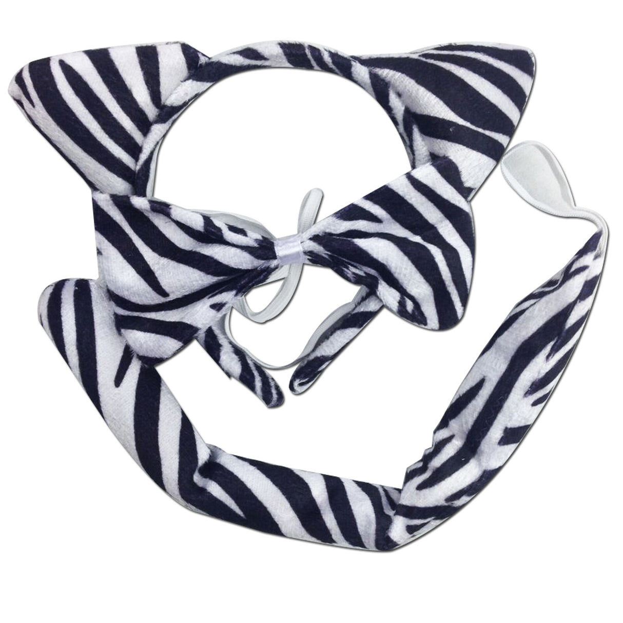 3pcs Zebra Animal Set - Bow Tie, Tail & Ears (Book Week Costume & Halloween Fancy Dress)