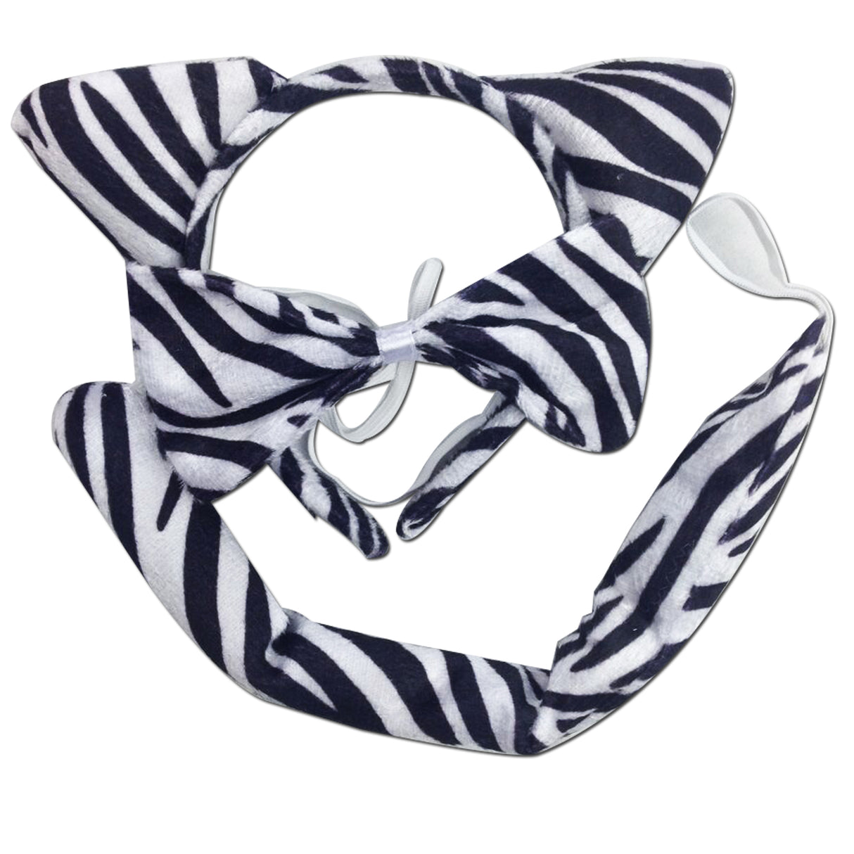 3pcs Zebra Animal Set - Bow Tie, Tail & Ears (Book Week Costume & Halloween Fancy Dress)