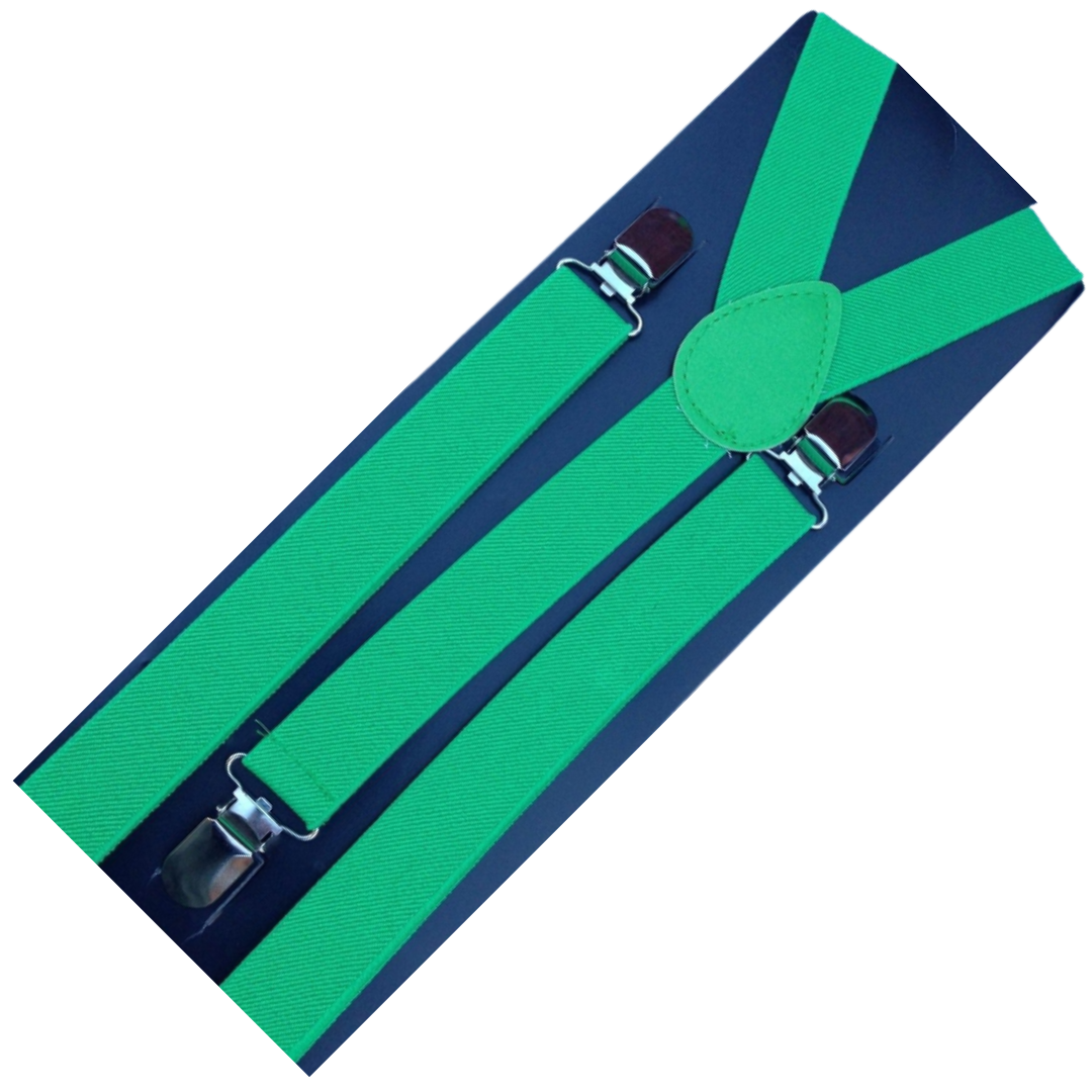 3x Green Slim Suspenders Bulk Pack - Strong Adjustable Clip On Braces for Weddings/Formals