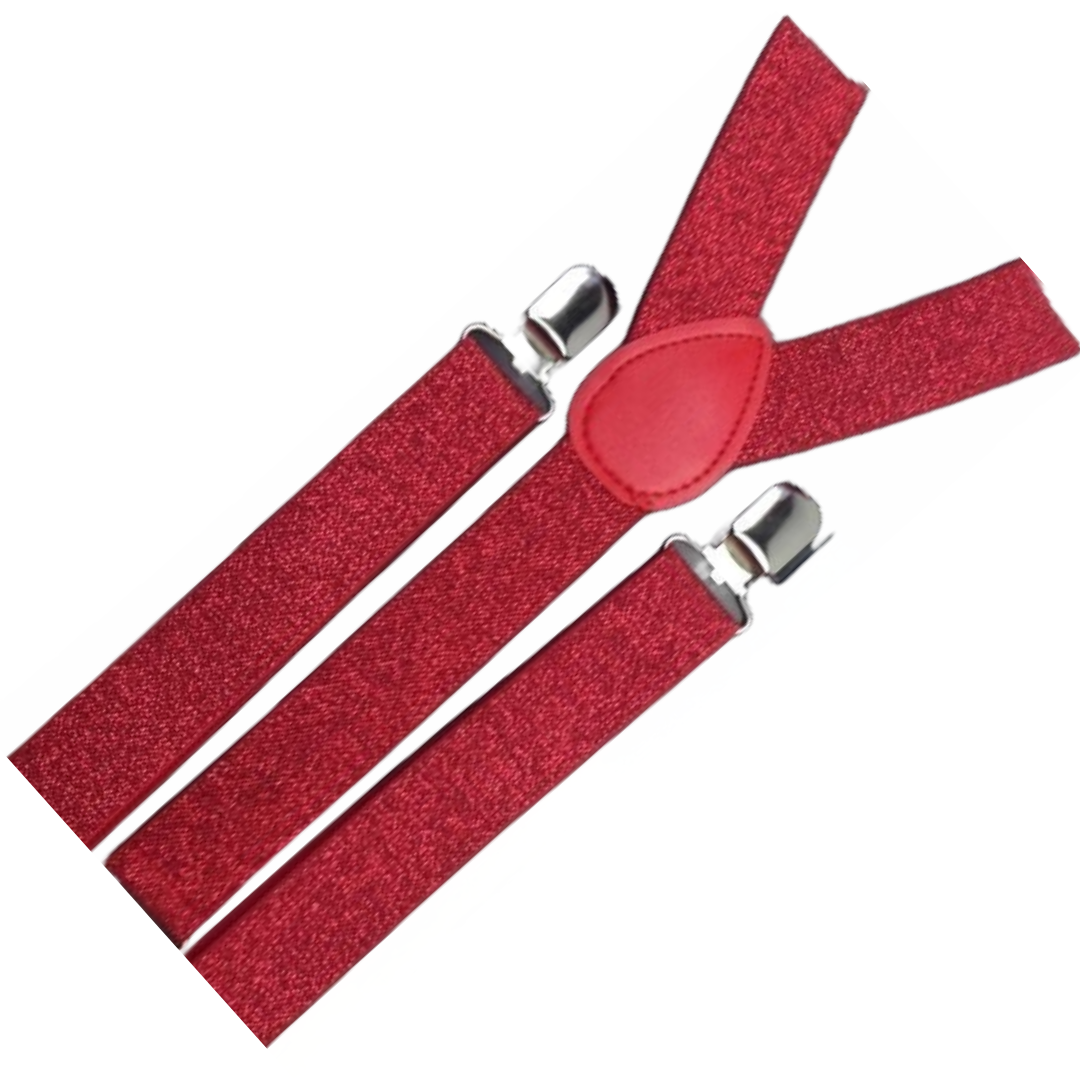 3x Red Glitter Slim Suspenders Bulk Pack - Strong Adjustable Clip On Braces for Weddings/Formals