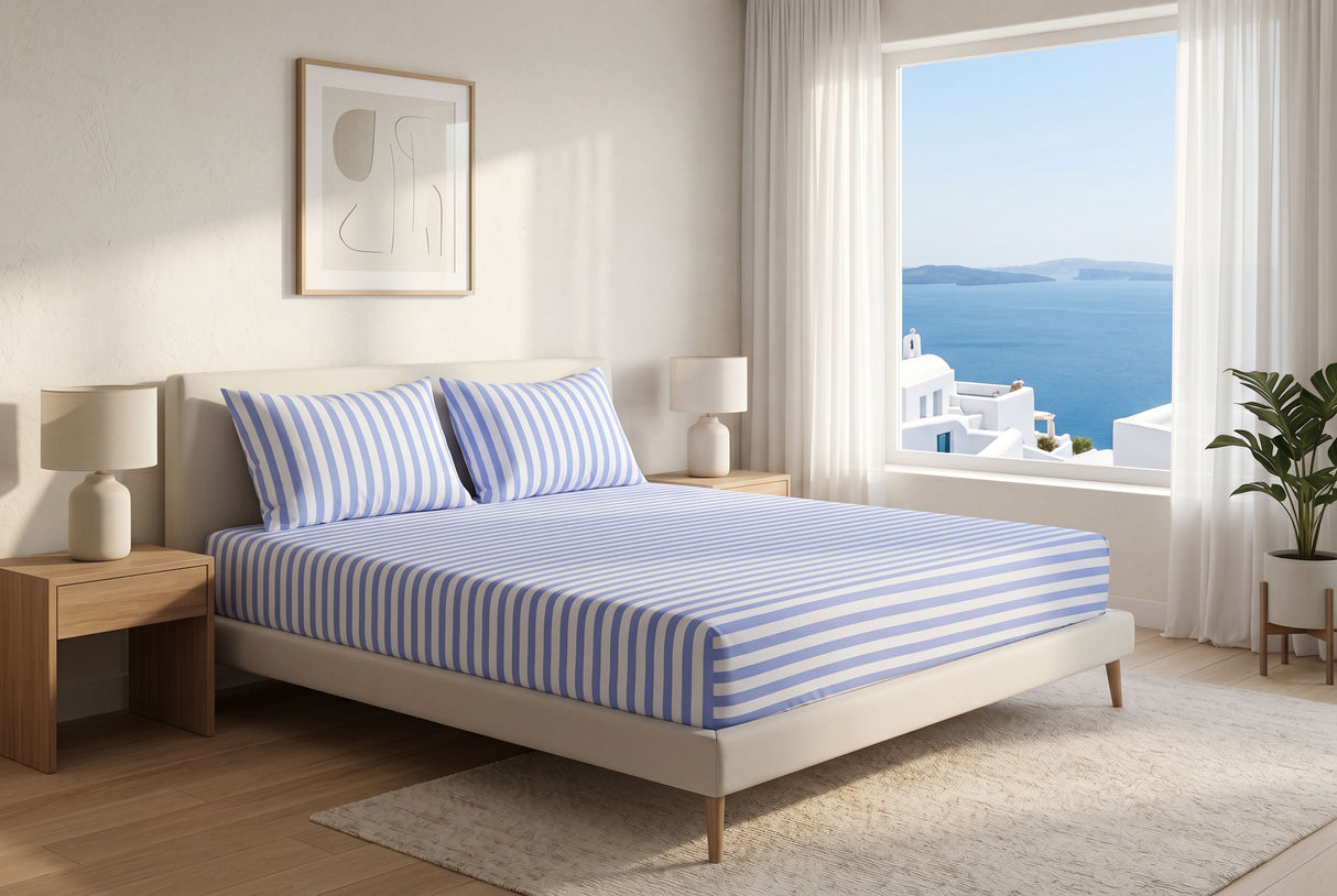Coastal Bliss Pure Cotton Fitted Bed Sheet + Pillowcase Set