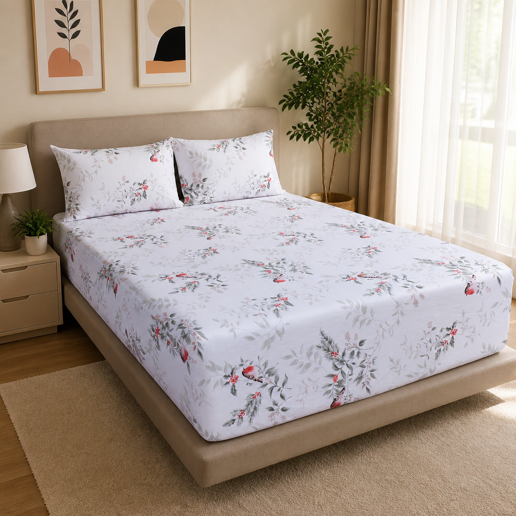 Gentle Garden Pure Cotton Fitted Bed Sheet + Pillowcase Set