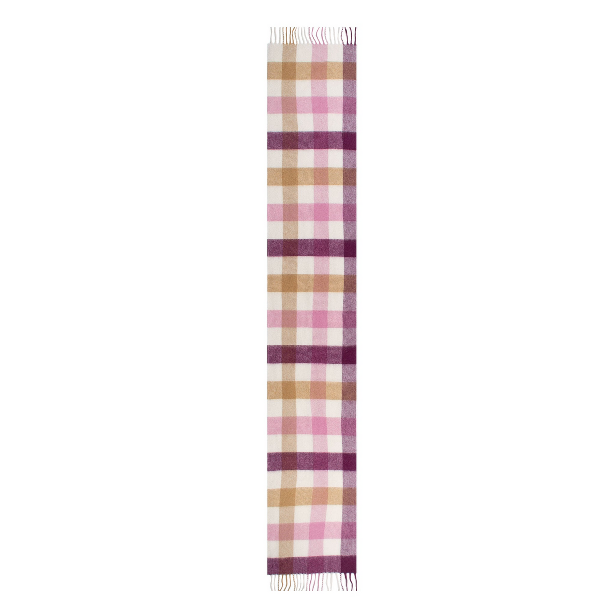 Dents Heritage Plaid Check Cashmere Scarf - Aubergine (w/ Tassels & Gift Box)
