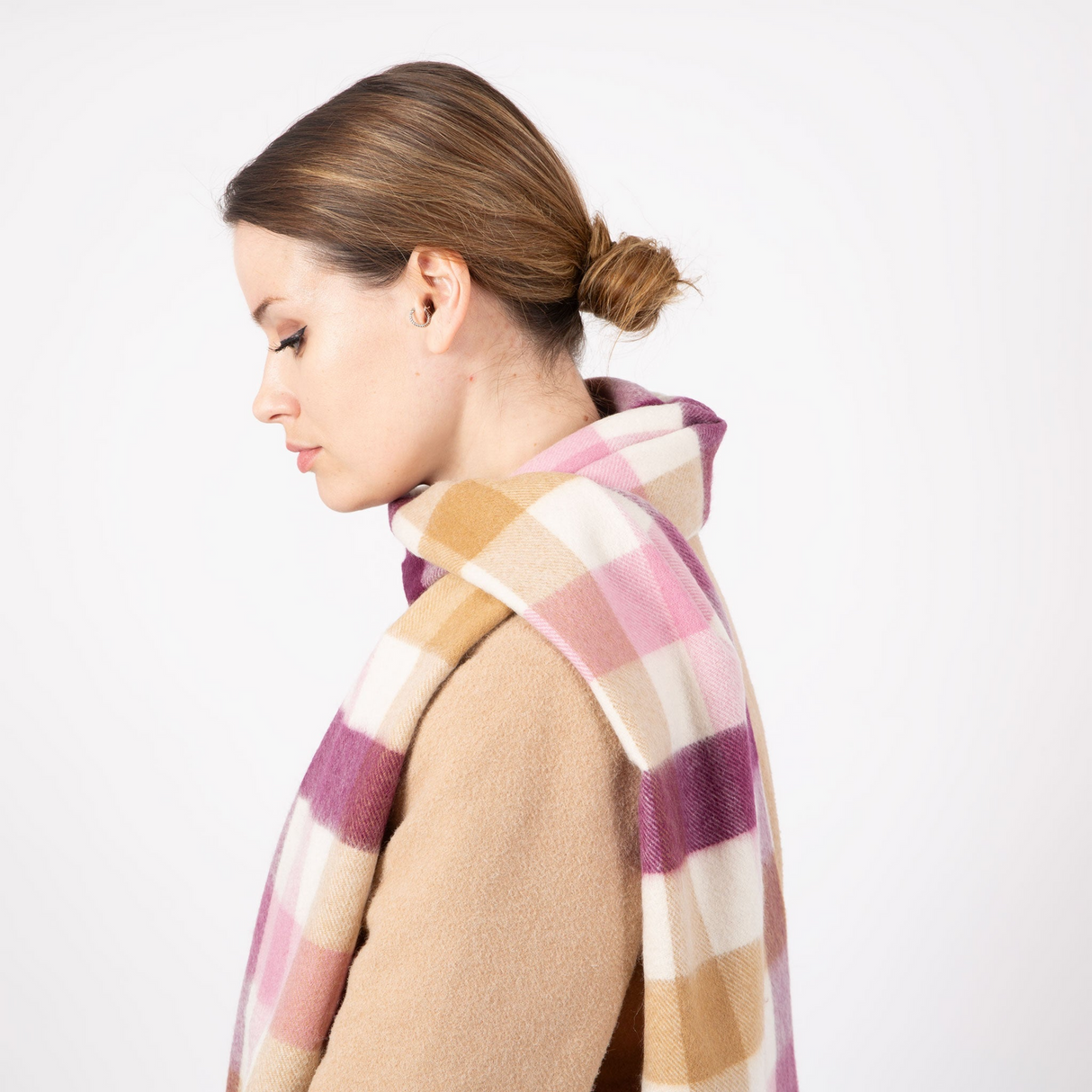 Dents Heritage Plaid Check Cashmere Scarf - Aubergine (w/ Tassels & Gift Box)