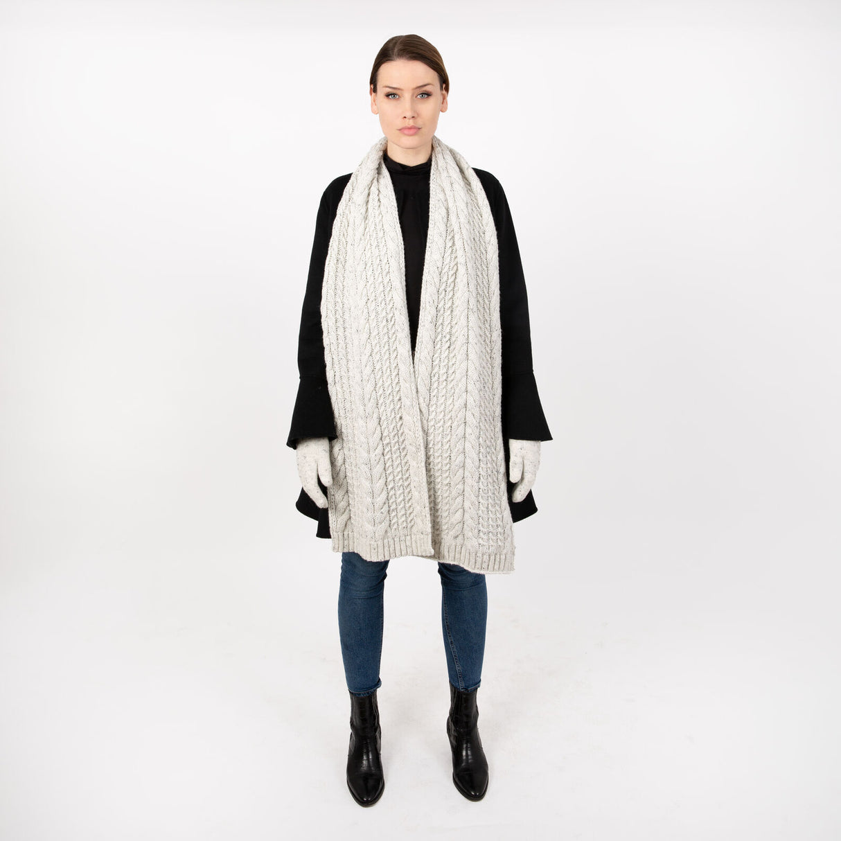 Dents Women’s Cable Knit Scarf with Marl Yarn - White