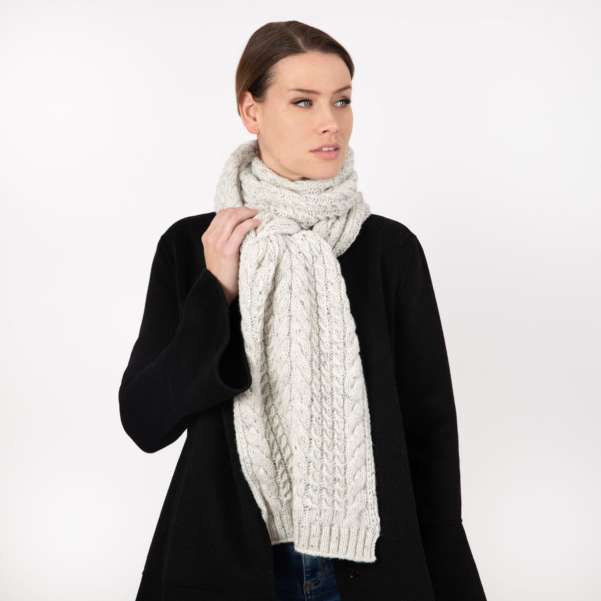 Dents Women’s Cable Knit Scarf with Marl Yarn - White