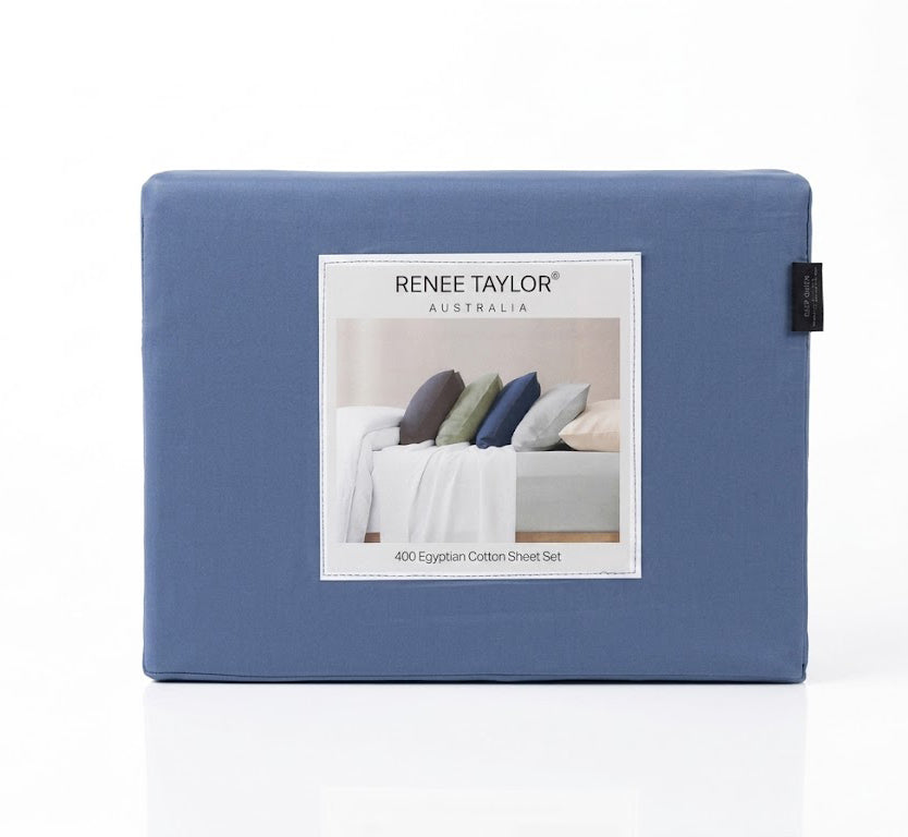 Renee Taylor 400TC Egyptian Cotton Sheet Set - Steel Blue (OEKO-TEX Certified Sateen)