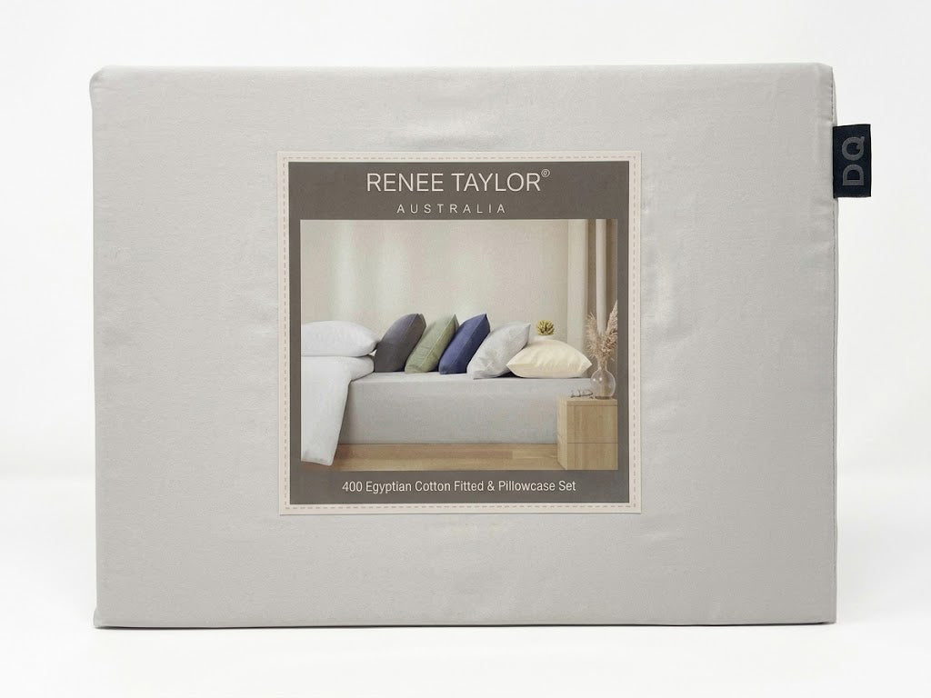 Renee Taylor 400TC Egyptian Cotton Fitted Sheet & Pillowcase Set - Antarctica (OEKO-TEX Certified)