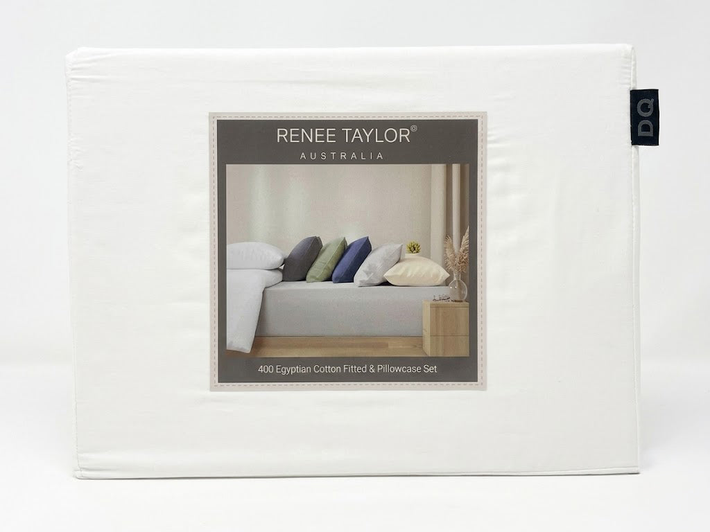 Renee Taylor 400TC Egyptian Cotton Fitted Sheet & Pillowcase Set - White (OEKO-TEX Certified)