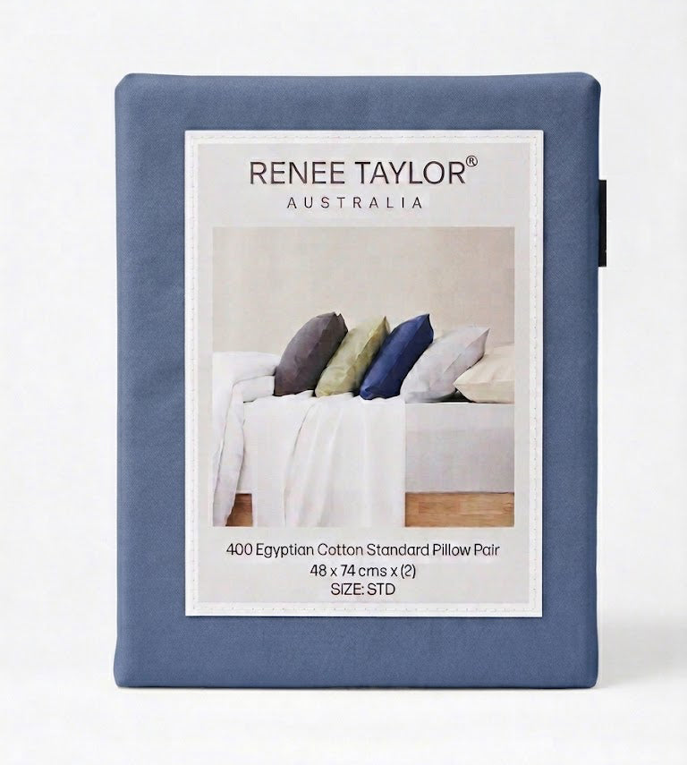 Renee Taylor 400TC Egyptian Cotton Sheet Set - Steel Blue (OEKO-TEX Certified Sateen)