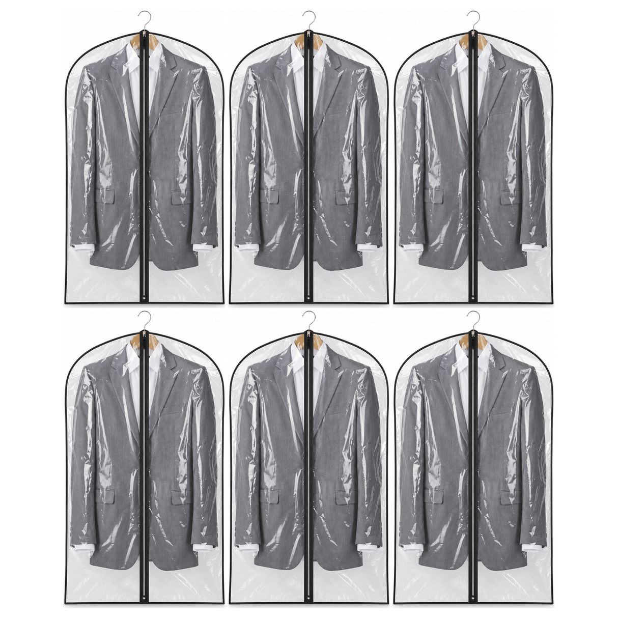6x Suit Cover w/ Zipper Bulk Pack - Garment & Coat Storage Protector (60x137cm)