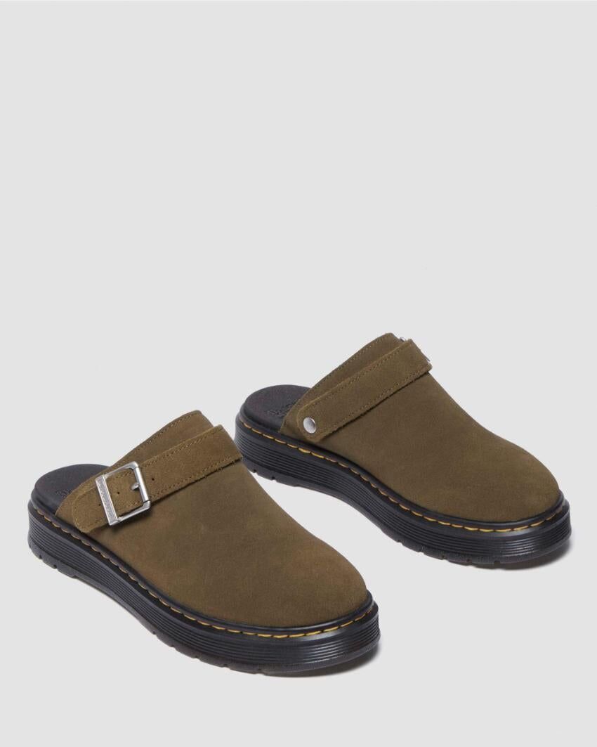 Dr. Martens Brookline Mule Sandals Shoes in Olive Bronx Suede