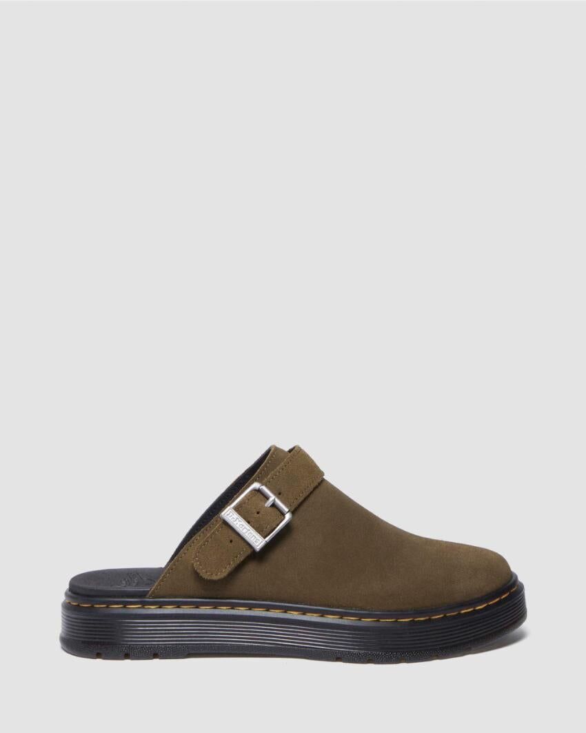 Dr. Martens Brookline Mule Sandals Shoes in Olive Bronx Suede
