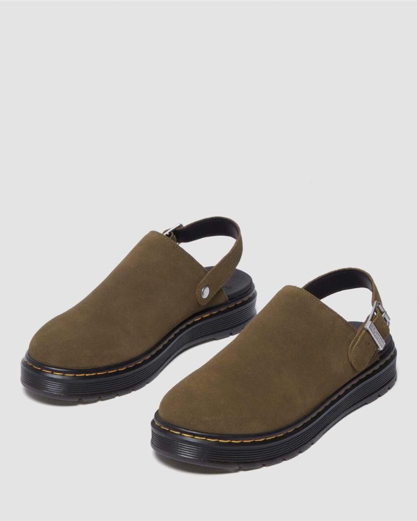 Dr. Martens Brookline Mule Sandals Shoes in Olive Bronx Suede
