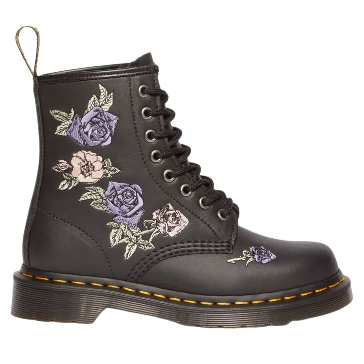 Dr. Martens 1460 Vonda 8 Eye Boots Floral Embroidery Genix Nappa Leather in Black