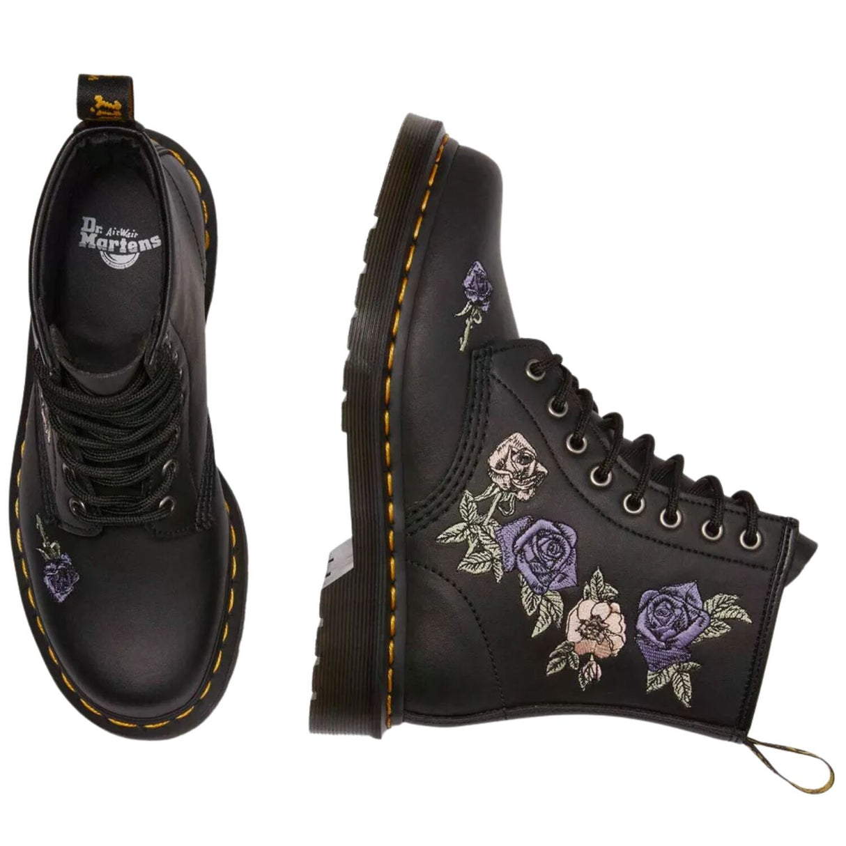 Dr. Martens 1460 Vonda 8 Eye Boots Floral Embroidery Genix Nappa Leather in Black