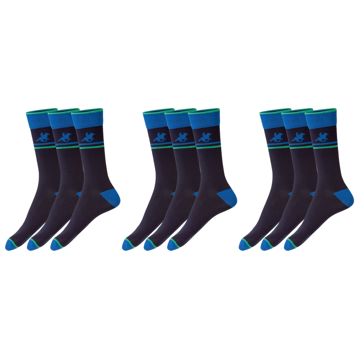 3x Livergy Mens Crew Socks Pack - Navy/Green - 1 Pack of 3