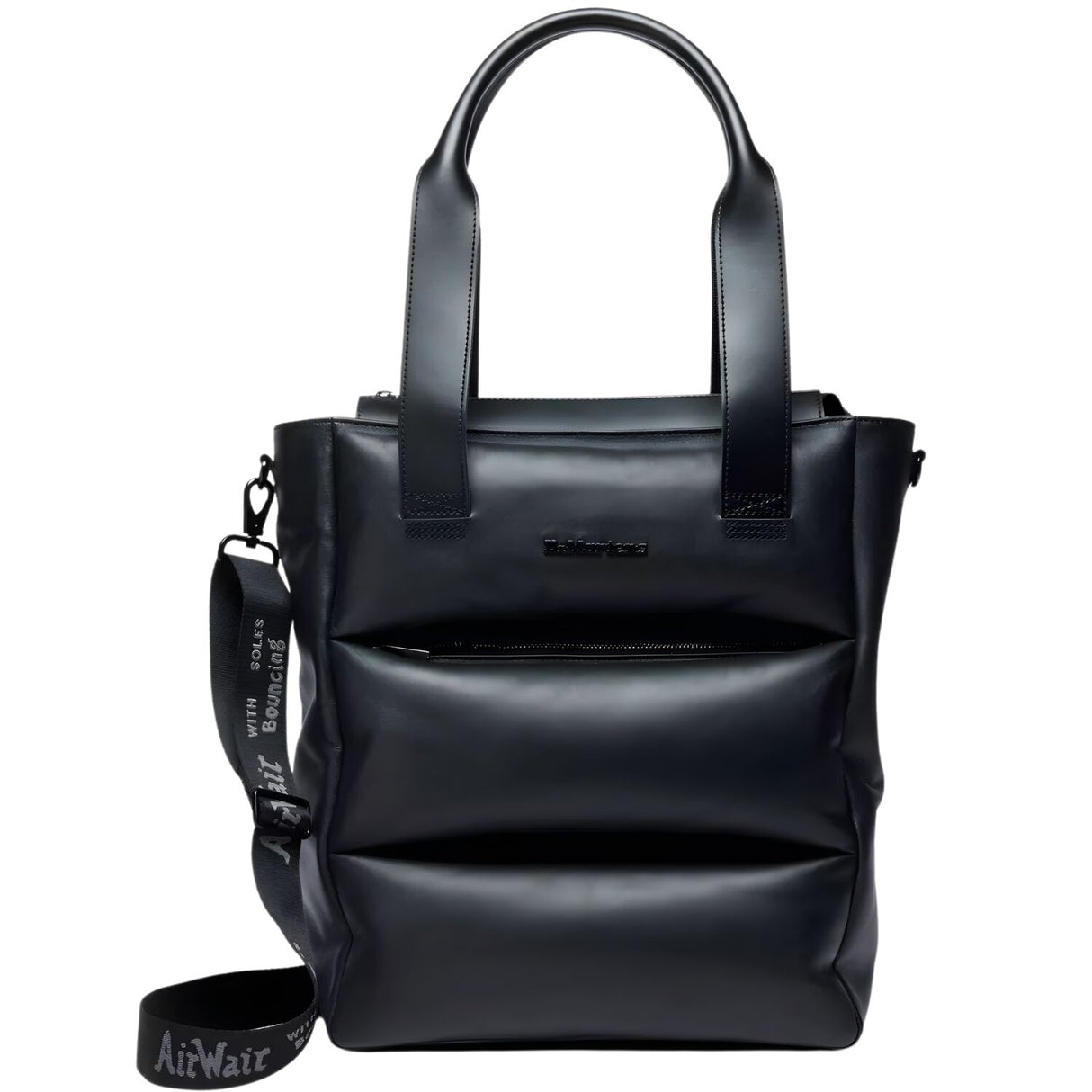 Dr. Martens Padded Leather Tote Bag - Black Sendal (Crossbody Strap & Zip Closure)