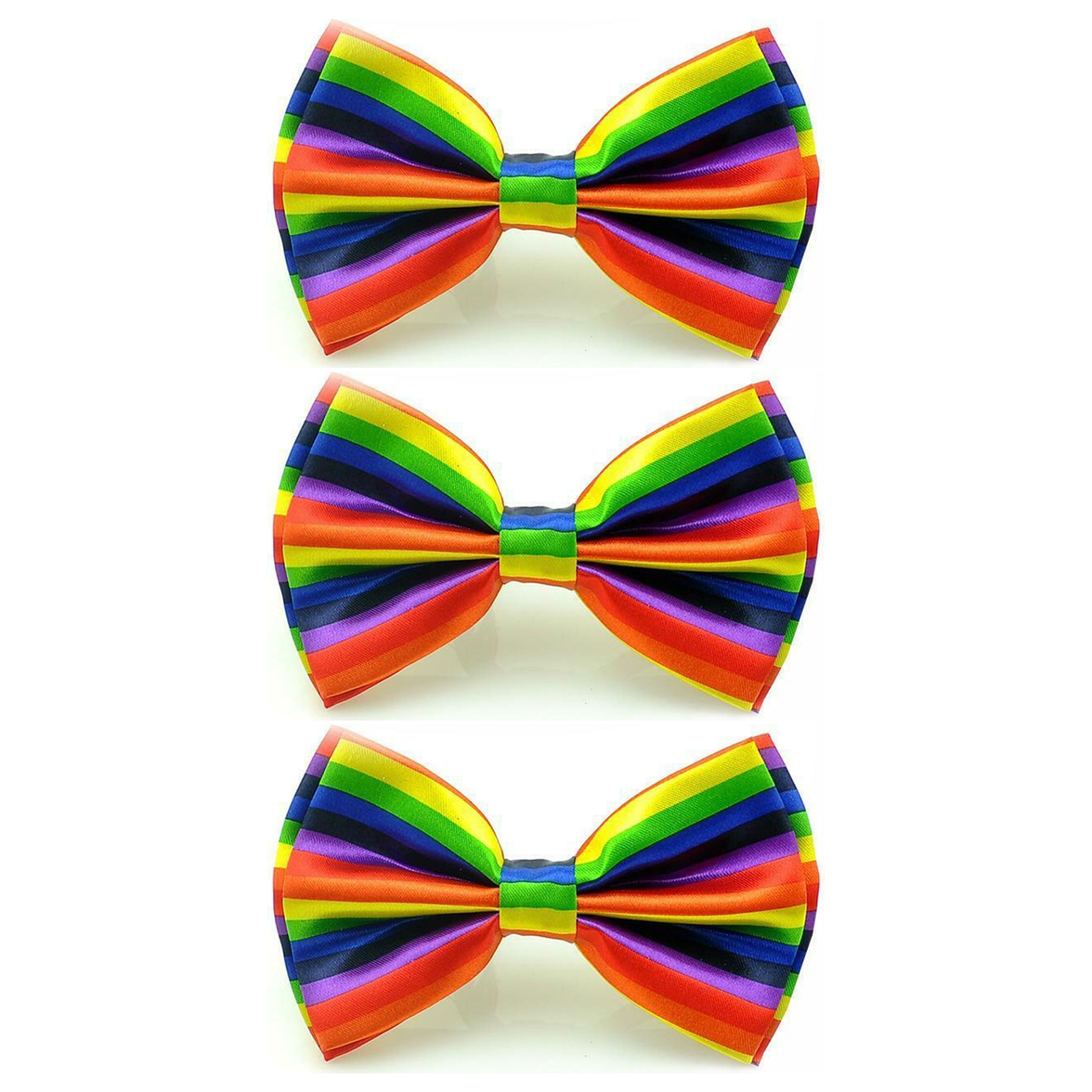 3x Rainbow Stripe Bow Tie Bulk Pack - LGBTQ+ Wedding Costume Party/Pride