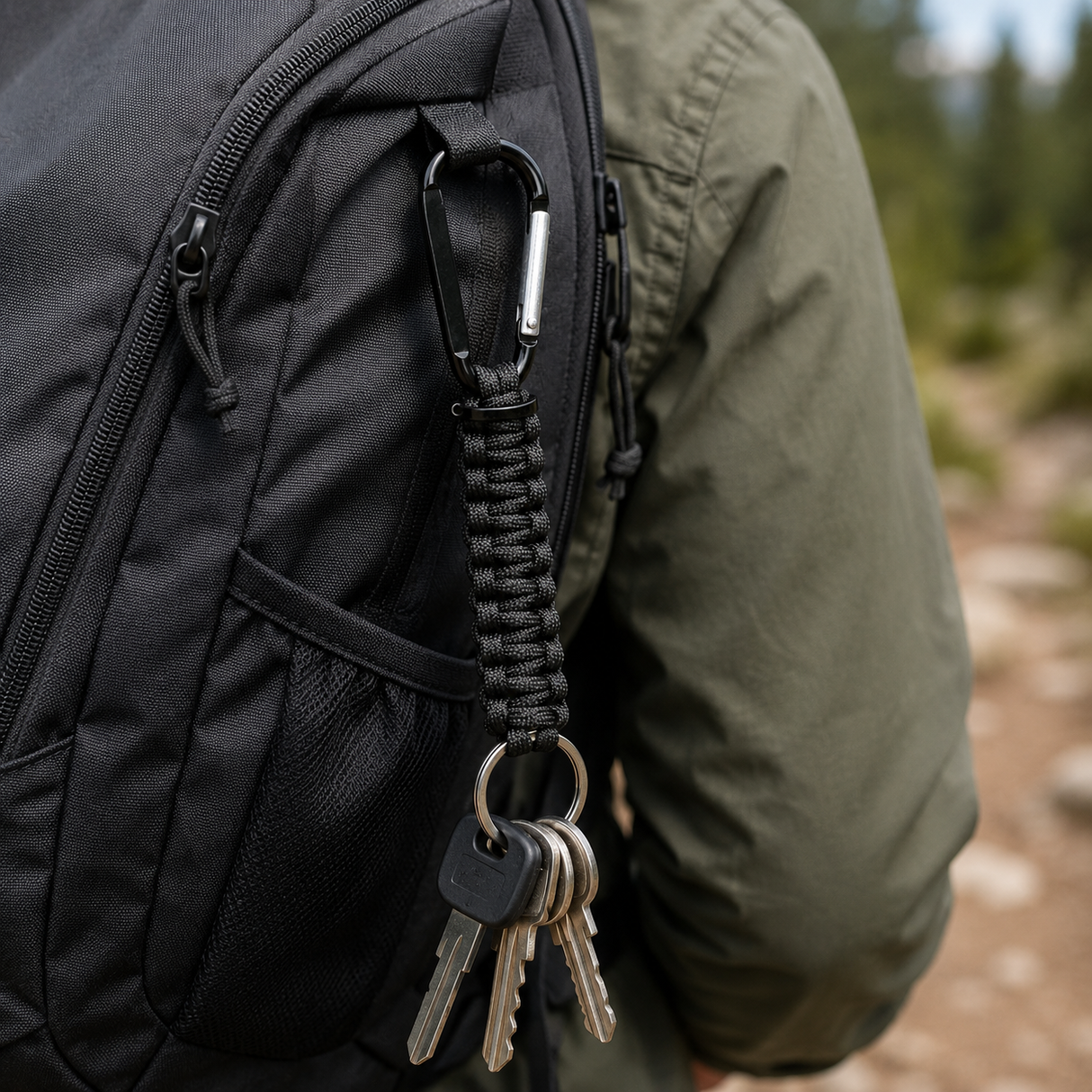 Paracord Keychain w/ Key Ring & Carabiner Clip (Cable Holder)