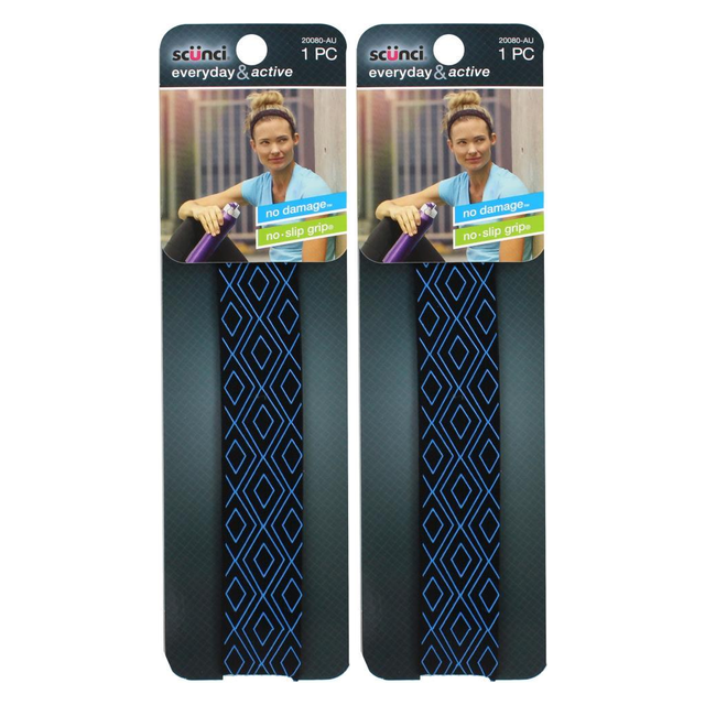 2x Scunci 3mm Printed No Slip Waistband Headwrap Pack - Black w/ Lime Diamond (1 Pack)