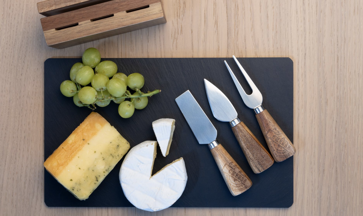 4pc Euroline Slate Wooden 30cm Cheese Board w/ Plane Knife / Fork - Brown